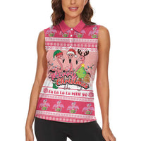 Flamingo Pink Christmas Women Sleeveless Polo Shirt Fa La La La Min Go - Wonder Print Shop