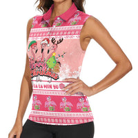 Flamingo Pink Christmas Women Sleeveless Polo Shirt Fa La La La Min Go - Wonder Print Shop