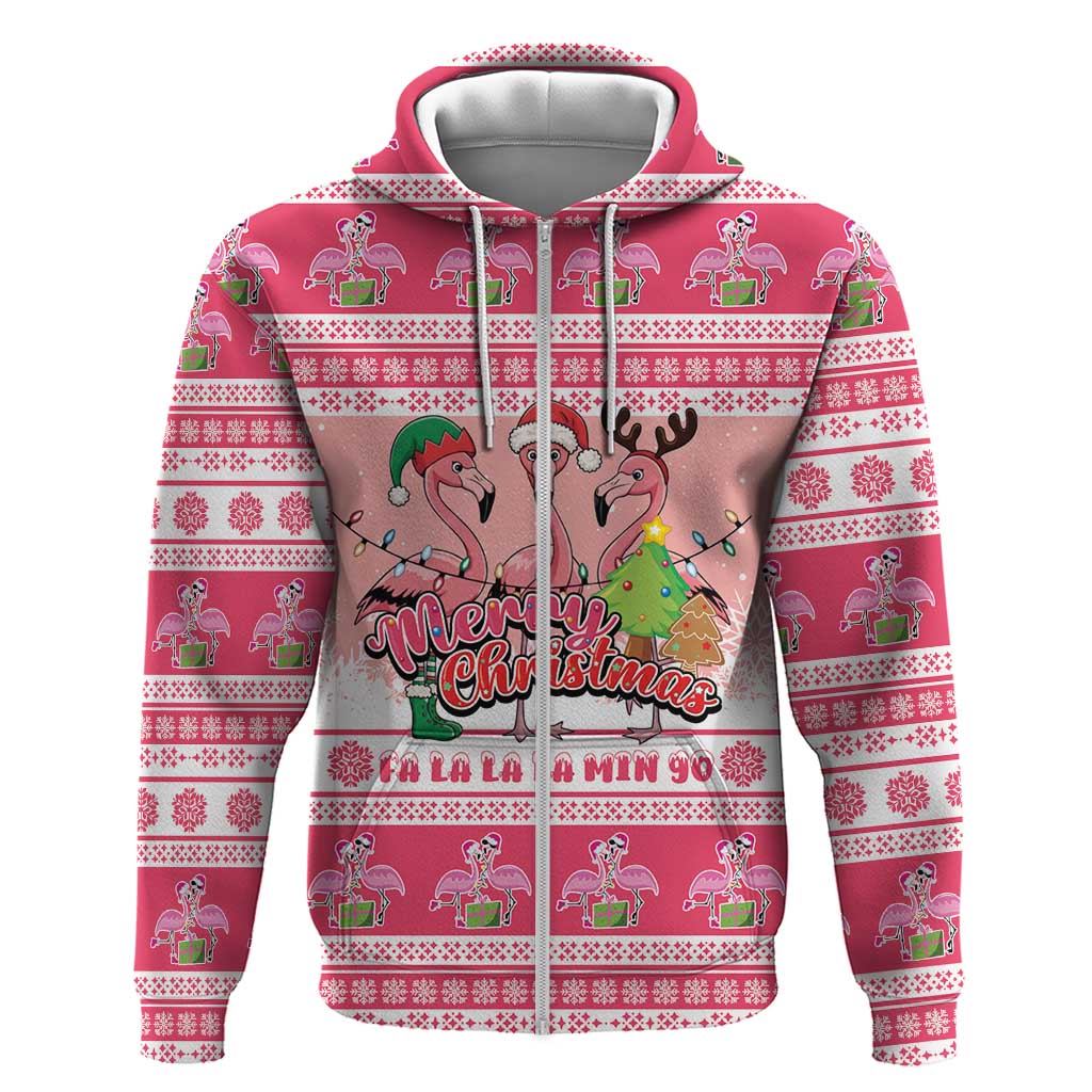 Flamingo Pink Christmas Zip Hoodie Fa La La La Min Go - Wonder Print Shop
