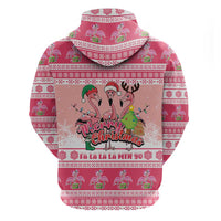 Flamingo Pink Christmas Zip Hoodie Fa La La La Min Go - Wonder Print Shop