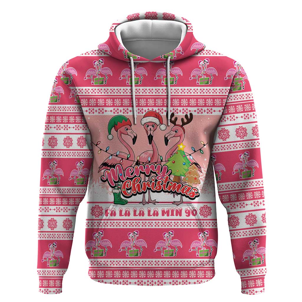 Flamingo Pink Christmas Zip Hoodie Fa La La La Min Go - Wonder Print Shop