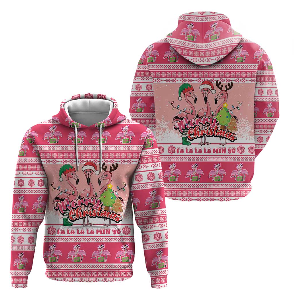 Flamingo Pink Christmas Zip Hoodie Fa La La La Min Go - Wonder Print Shop