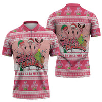 Flamingo Pink Christmas Zipper Polo Shirt Fa La La La Min Go - Wonder Print Shop