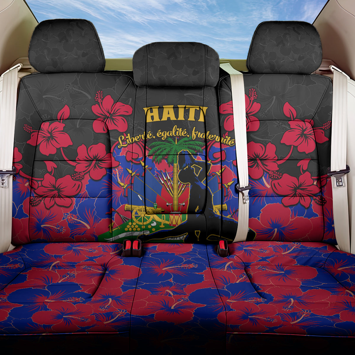 Haiti Independence Day Back Car Seat Cover Hibiscus Neg Marron - Wonder Print Shop