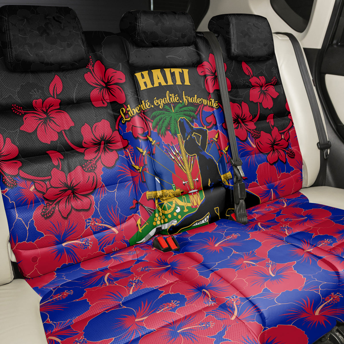 Haiti Independence Day Back Car Seat Cover Hibiscus Neg Marron - Wonder Print Shop