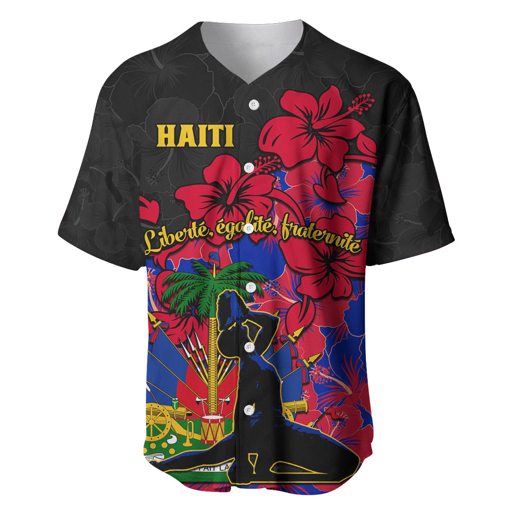 Haiti Independence Day Baseball Jersey Hibiscus Neg Marron - Wonder Print Shop