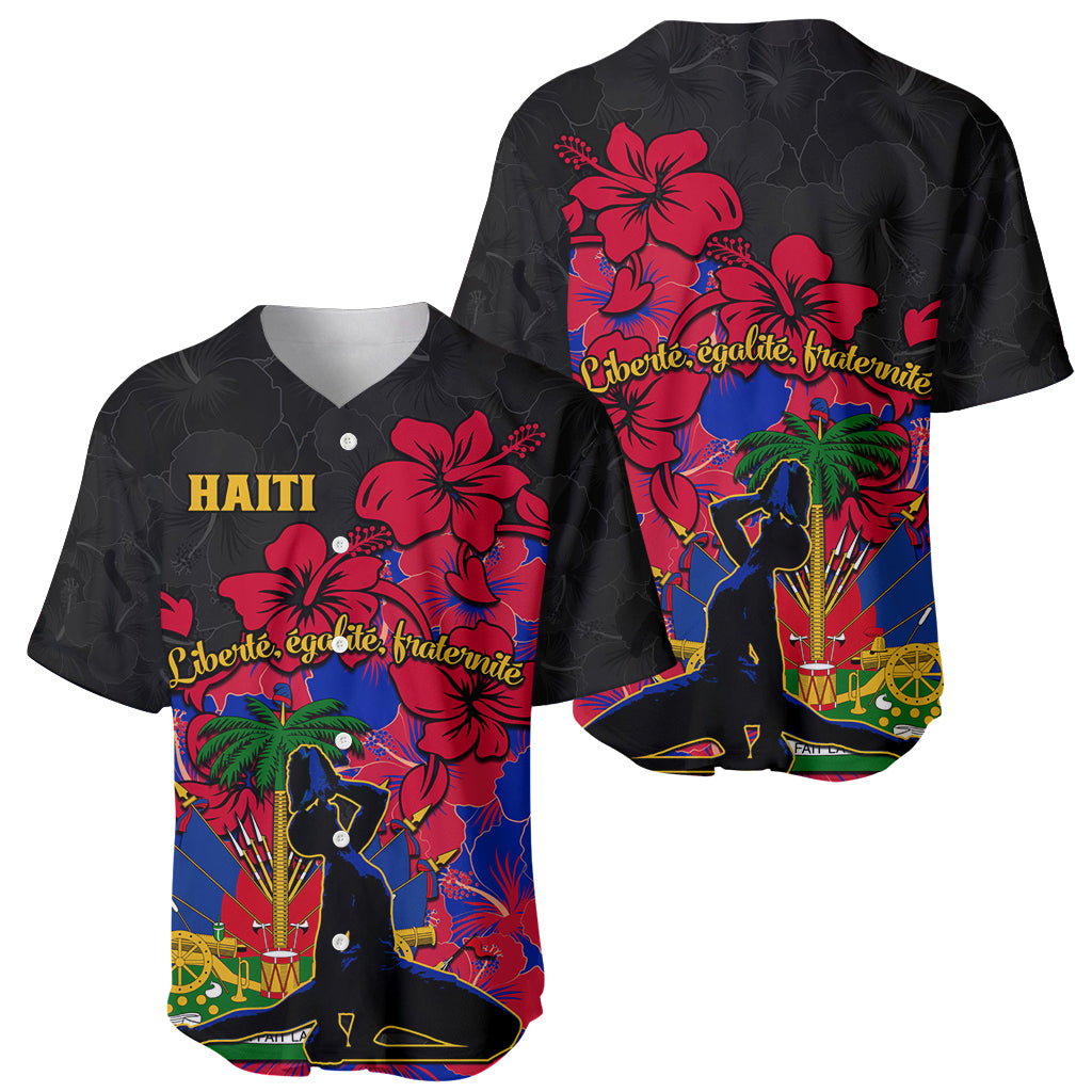 Haiti Independence Day Baseball Jersey Hibiscus Neg Marron - Wonder Print Shop