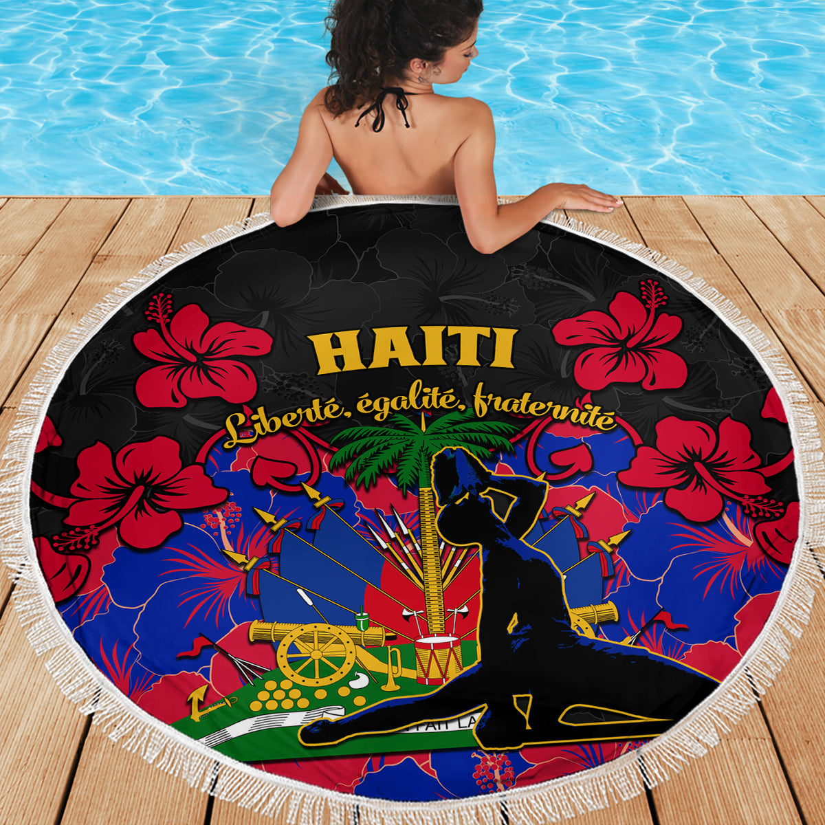 Haiti Independence Day Beach Blanket Hibiscus Neg Marron - Wonder Print Shop