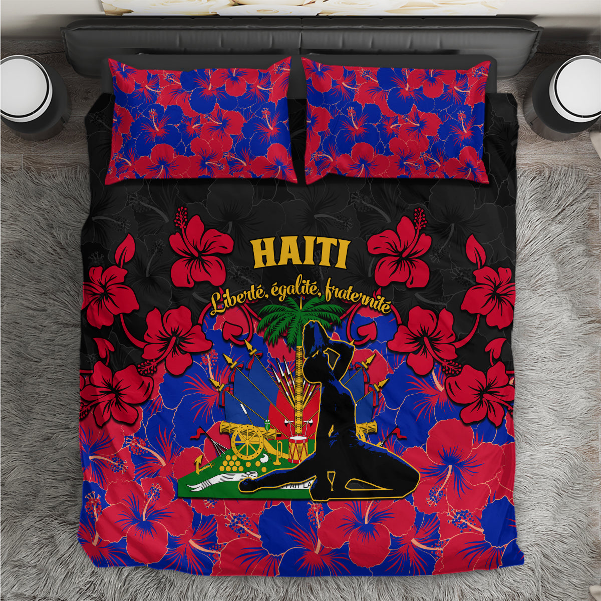 Haiti Independence Day Bedding Set Hibiscus Neg Marron - Wonder Print Shop