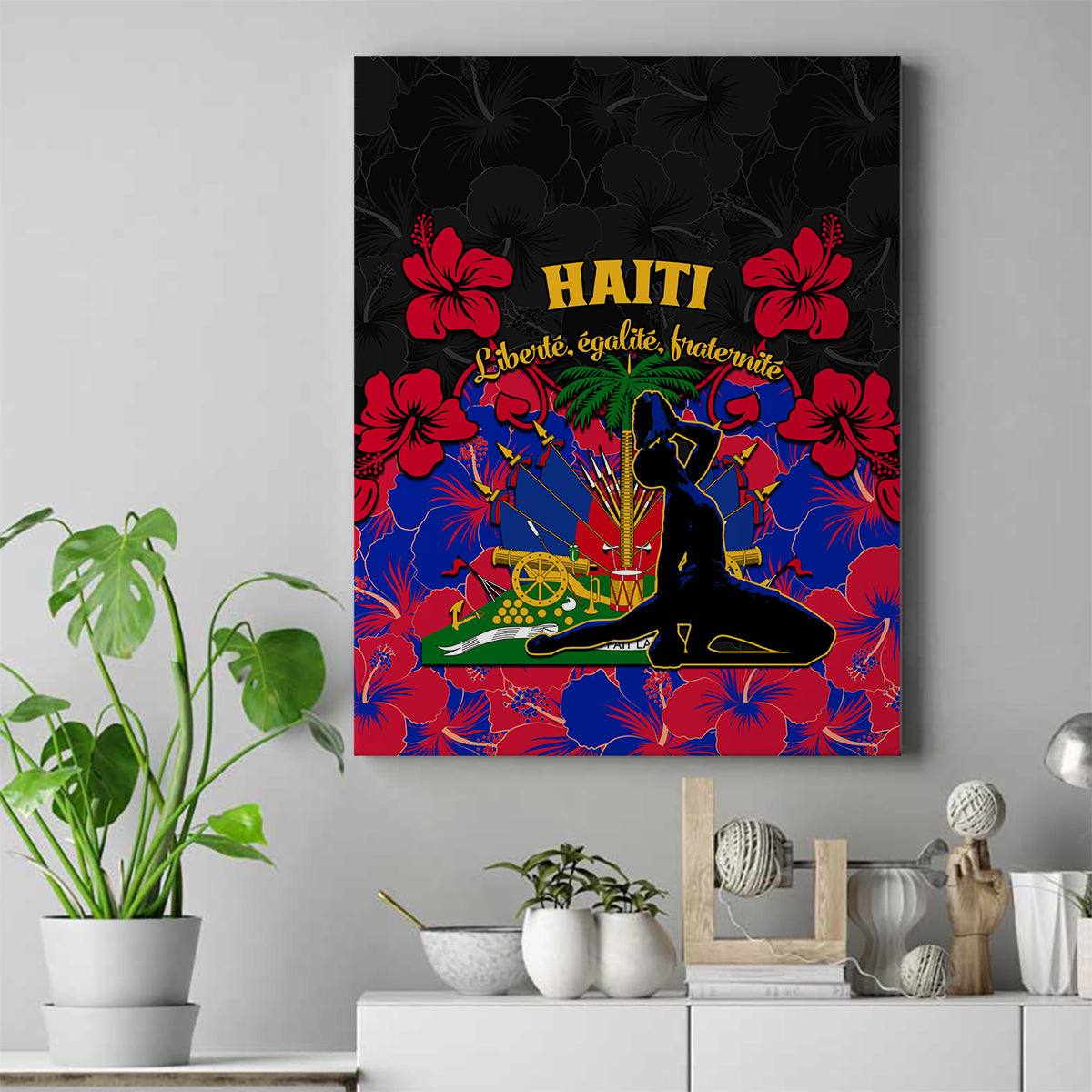 Haiti Independence Day Canvas Wall Art Hibiscus Neg Marron - Wonder Print Shop