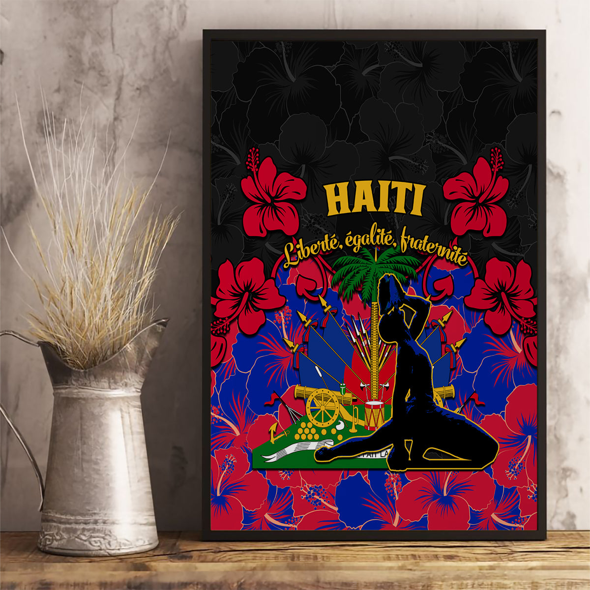 Haiti Independence Day Canvas Wall Art Hibiscus Neg Marron - Wonder Print Shop