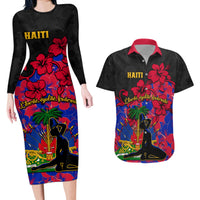 Haiti Independence Day Couples Matching Long Sleeve Bodycon Dress and Hawaiian Shirt Hibiscus Neg Marron - Wonder Print Shop