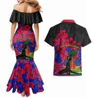 Haiti Independence Day Couples Matching Mermaid Dress and Hawaiian Shirt Hibiscus Neg Marron - Wonder Print Shop