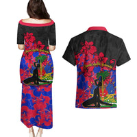Haiti Independence Day Couples Matching Puletasi Dress and Hawaiian Shirt Hibiscus Neg Marron - Wonder Print Shop