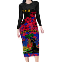 Haiti Independence Day Family Matching Long Sleeve Bodycon Dress and Hawaiian Shirt Hibiscus Neg Marron - Wonder Print Shop