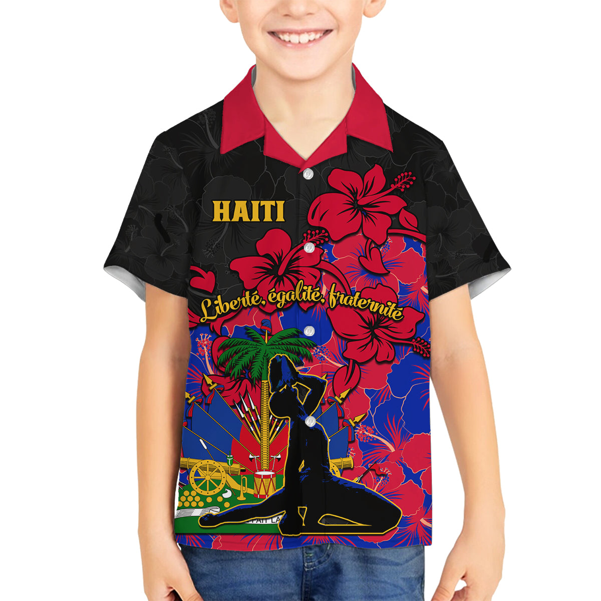 Haiti Independence Day Family Matching Long Sleeve Bodycon Dress and Hawaiian Shirt Hibiscus Neg Marron - Wonder Print Shop