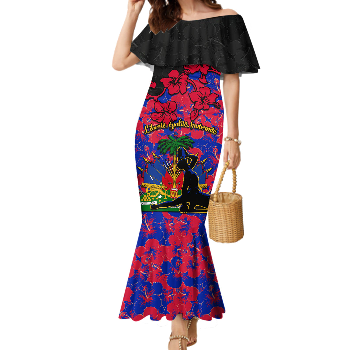 Haiti Independence Day Family Matching Mermaid Dress and Hawaiian Shirt Hibiscus Neg Marron - Wonder Print Shop
