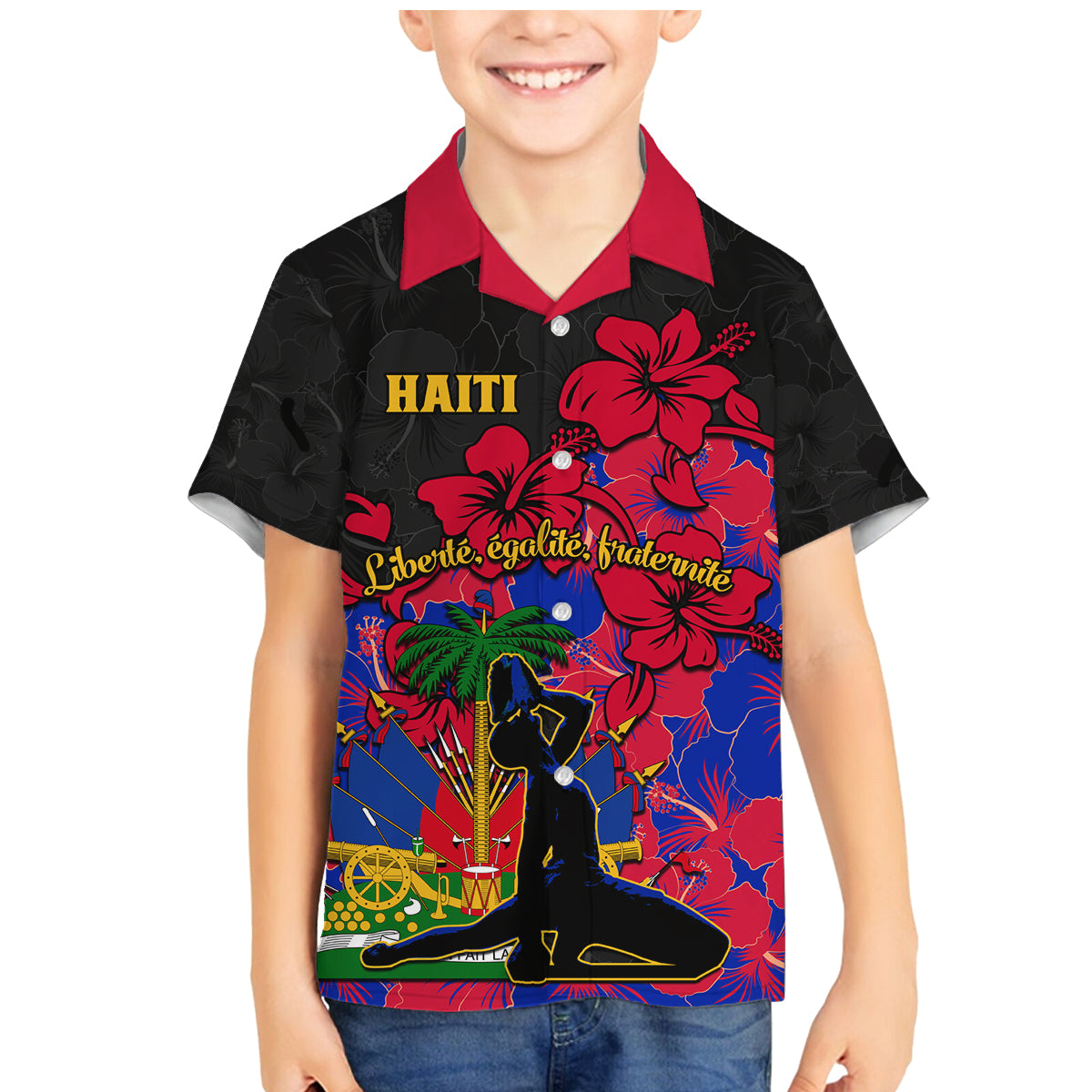 Haiti Independence Day Family Matching Mermaid Dress and Hawaiian Shirt Hibiscus Neg Marron - Wonder Print Shop