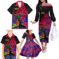 Haiti Independence Day Family Matching Off Shoulder Long Sleeve Dress and Hawaiian Shirt Hibiscus Neg Marron - Wonder Print Shop