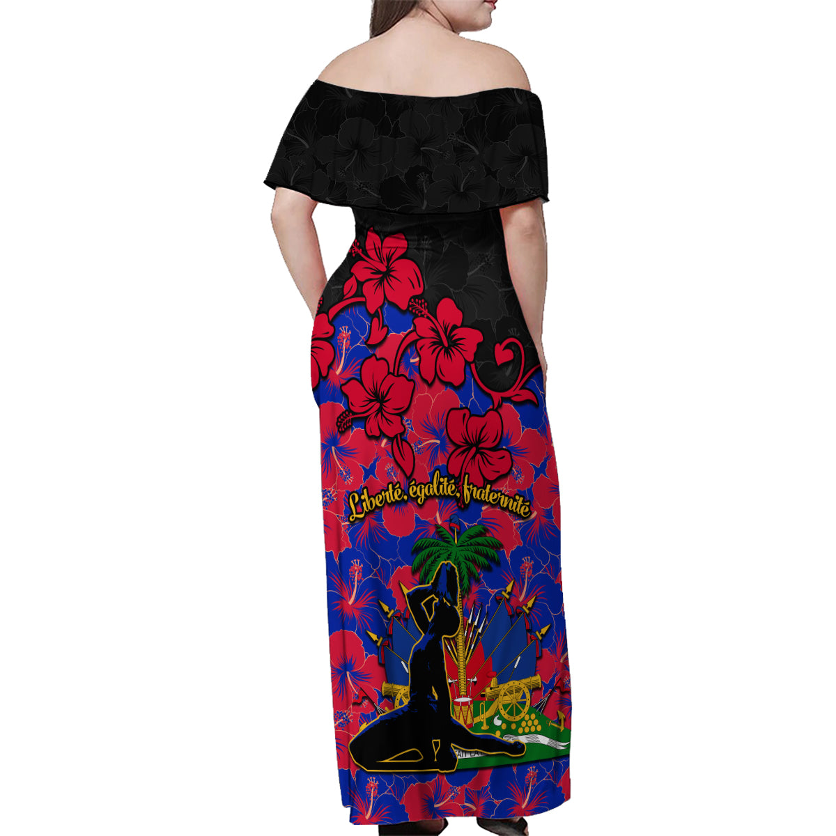 Haiti Independence Day Family Matching Off Shoulder Maxi Dress and Hawaiian Shirt Hibiscus Neg Marron - Wonder Print Shop