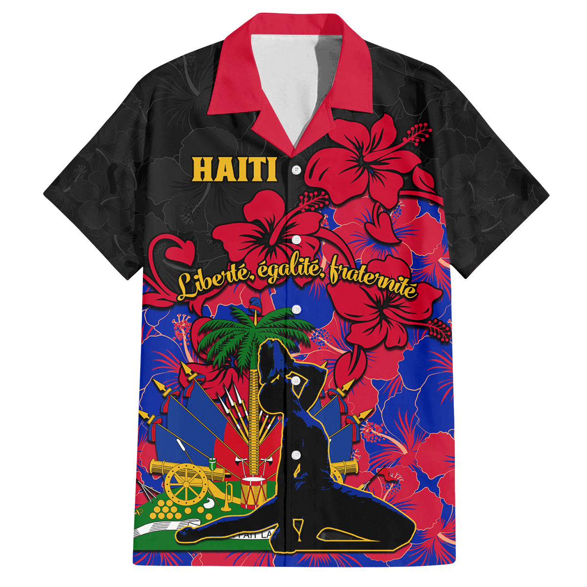 Haiti Independence Day Family Matching Off Shoulder Short Dress and Hawaiian Shirt Hibiscus Neg Marron - Wonder Print Shop