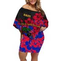 Haiti Independence Day Family Matching Off Shoulder Short Dress and Hawaiian Shirt Hibiscus Neg Marron - Wonder Print Shop