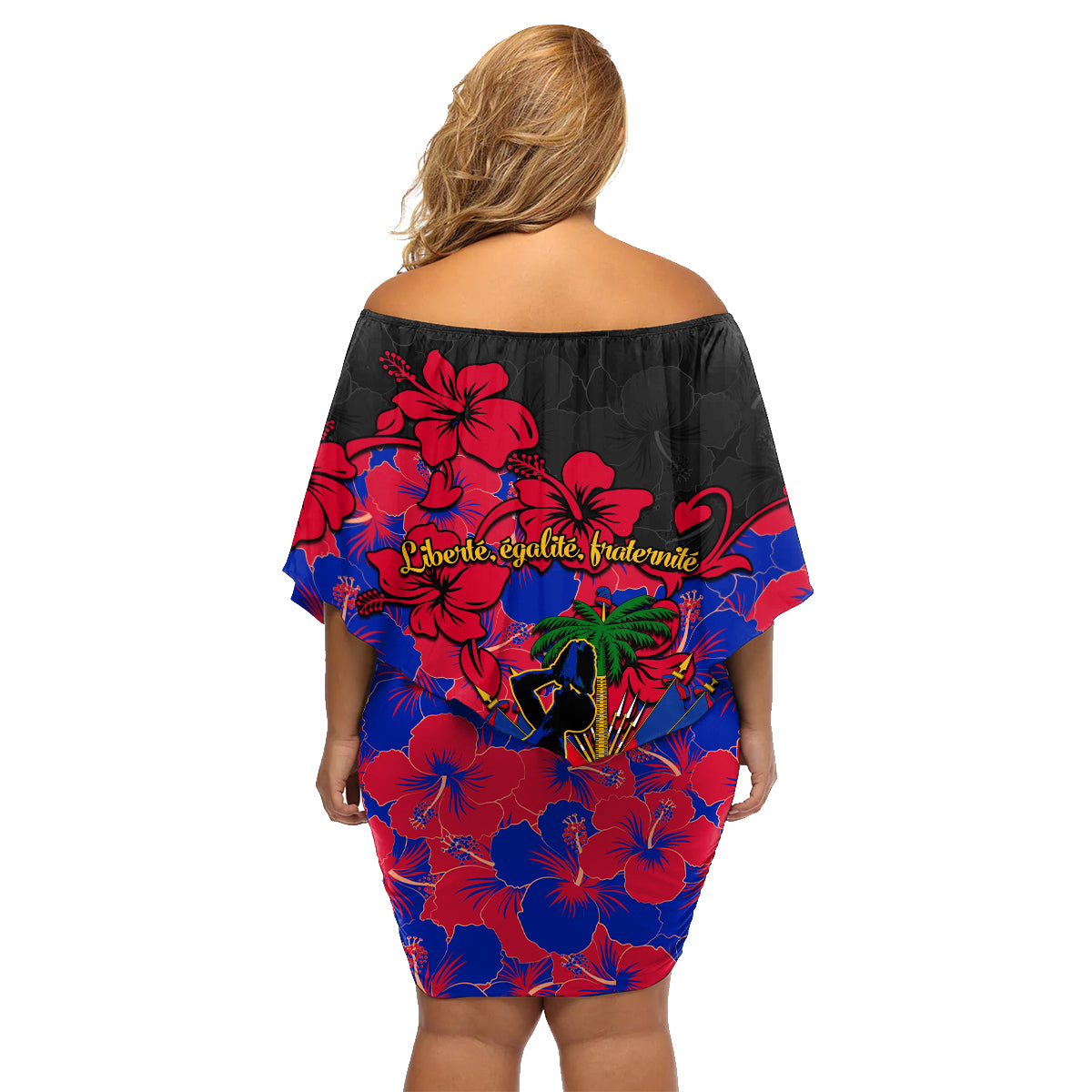 Haiti Independence Day Family Matching Off Shoulder Short Dress and Hawaiian Shirt Hibiscus Neg Marron - Wonder Print Shop