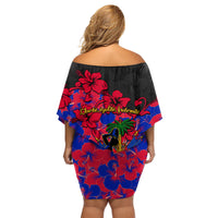 Haiti Independence Day Family Matching Off Shoulder Short Dress and Hawaiian Shirt Hibiscus Neg Marron - Wonder Print Shop