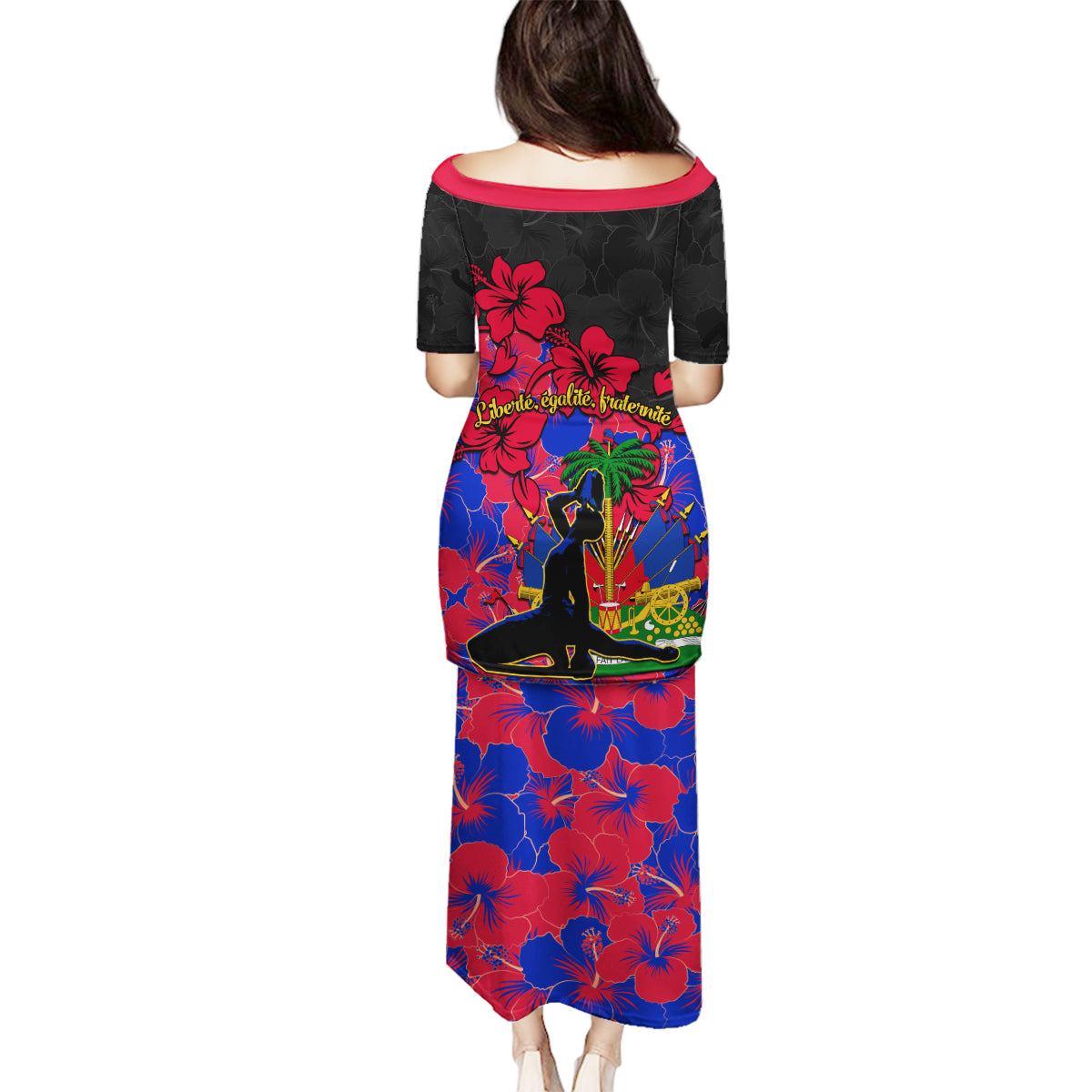 Haiti Independence Day Family Matching Puletasi Dress and Hawaiian Shirt Hibiscus Neg Marron - Wonder Print Shop