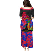 Haiti Independence Day Family Matching Puletasi Dress and Hawaiian Shirt Hibiscus Neg Marron - Wonder Print Shop