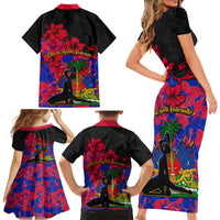 Haiti Independence Day Family Matching Short Sleeve Bodycon Dress and Hawaiian Shirt Hibiscus Neg Marron - Wonder Print Shop