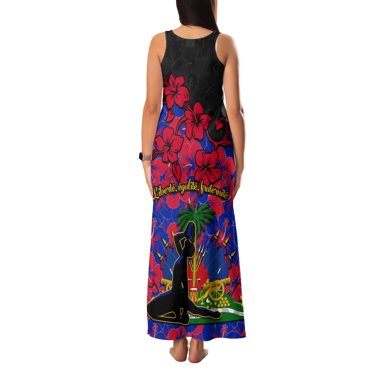 Haiti Independence Day Family Matching Tank Maxi Dress and Hawaiian Shirt Hibiscus Neg Marron - Wonder Print Shop