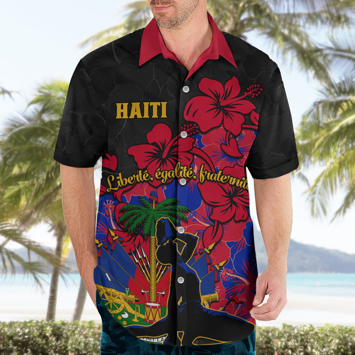 Haiti Independence Day Hawaiian Shirt Hibiscus Neg Marron - Wonder Print Shop