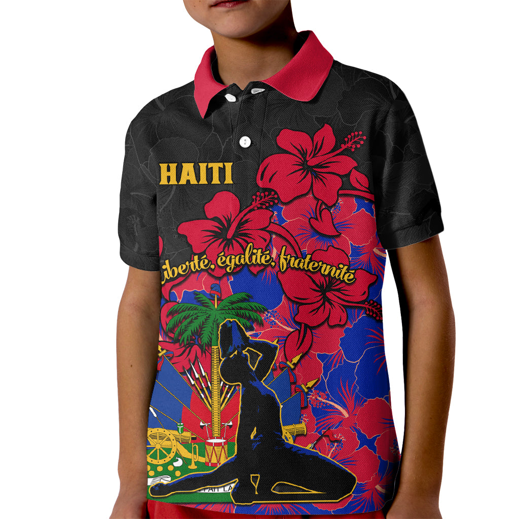 Haiti Independence Day Kid Polo Shirt Hibiscus Neg Marron - Wonder Print Shop