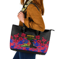 Haiti Independence Day Leather Tote Bag Hibiscus Neg Marron - Wonder Print Shop