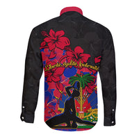 Haiti Independence Day Long Sleeve Button Shirt Hibiscus Neg Marron - Wonder Print Shop