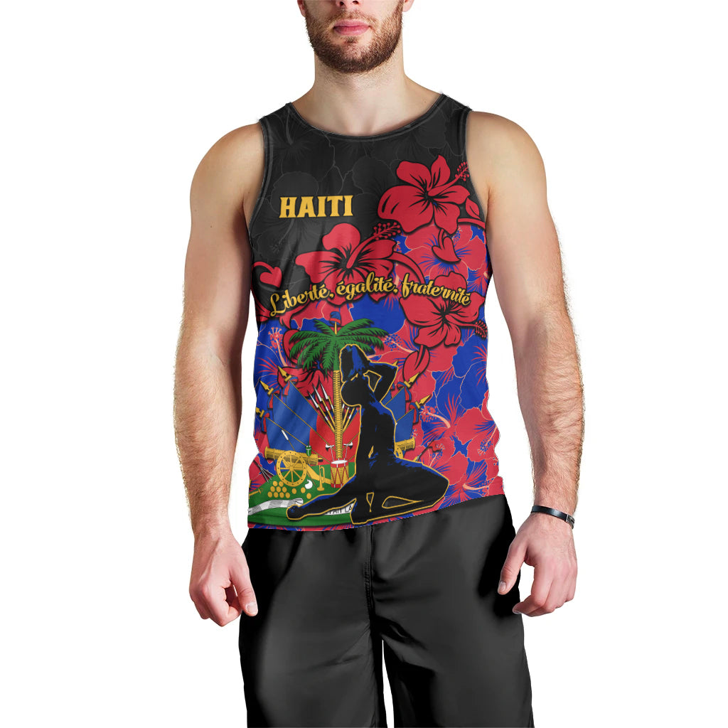 Haiti Independence Day Men Tank Top Hibiscus Neg Marron - Wonder Print Shop