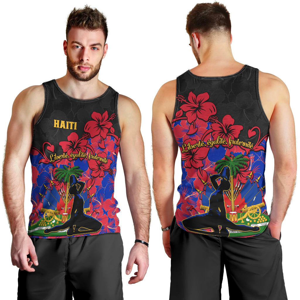 Haiti Independence Day Men Tank Top Hibiscus Neg Marron - Wonder Print Shop