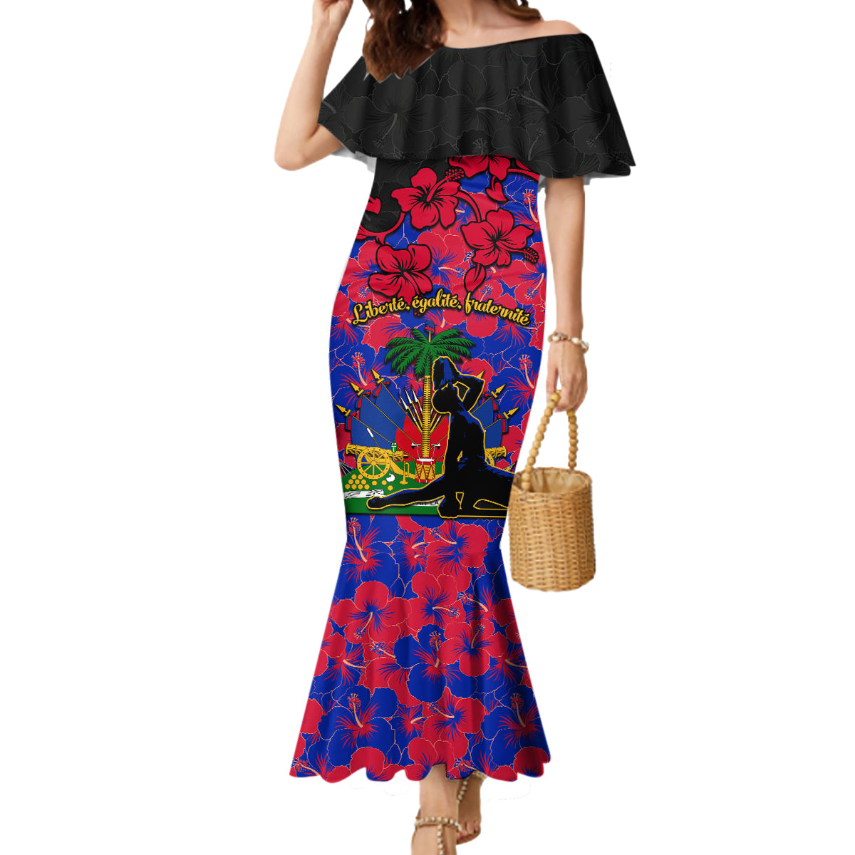 Haiti Independence Day Mermaid Dress Hibiscus Neg Marron - Wonder Print Shop