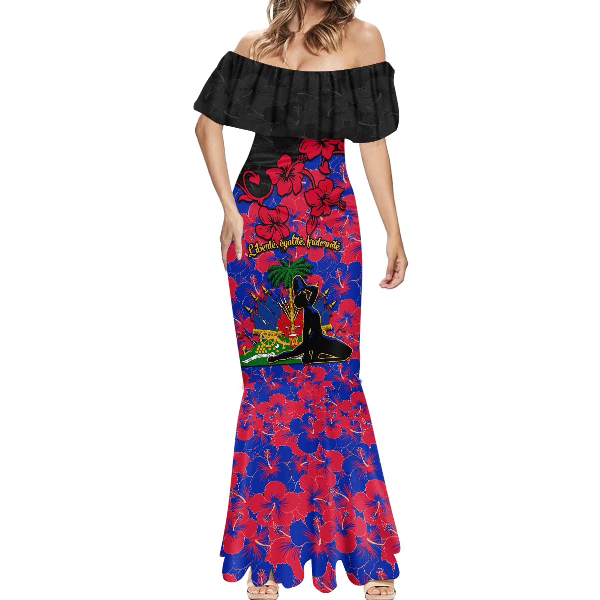 Haiti Independence Day Mermaid Dress Hibiscus Neg Marron - Wonder Print Shop