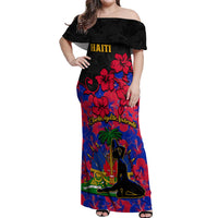 Haiti Independence Day Off Shoulder Maxi Dress Hibiscus Neg Marron - Wonder Print Shop