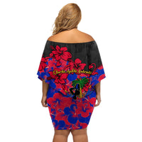Haiti Independence Day Off Shoulder Short Dress Hibiscus Neg Marron - Wonder Print Shop
