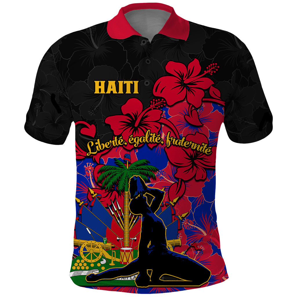 Haiti Independence Day Polo Shirt Hibiscus Neg Marron - Wonder Print Shop