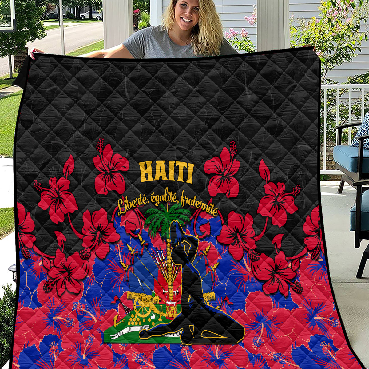Haiti Independence Day Quilt Hibiscus Neg Marron - Wonder Print Shop