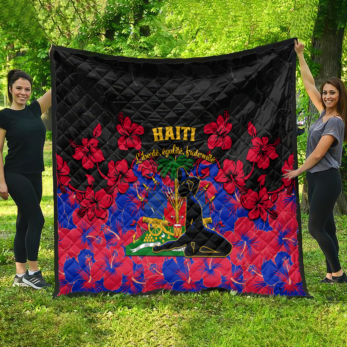 Haiti Independence Day Quilt Hibiscus Neg Marron - Wonder Print Shop