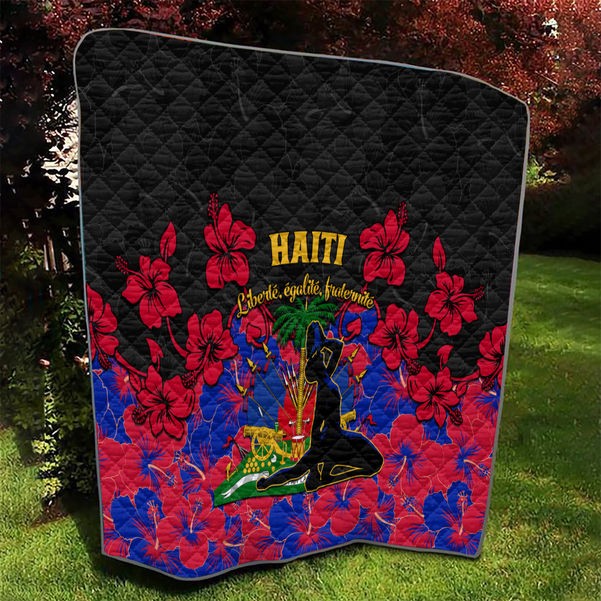 Haiti Independence Day Quilt Hibiscus Neg Marron - Wonder Print Shop