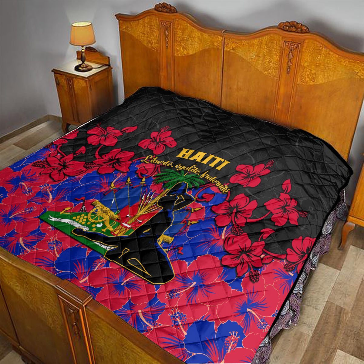 Haiti Independence Day Quilt Hibiscus Neg Marron - Wonder Print Shop
