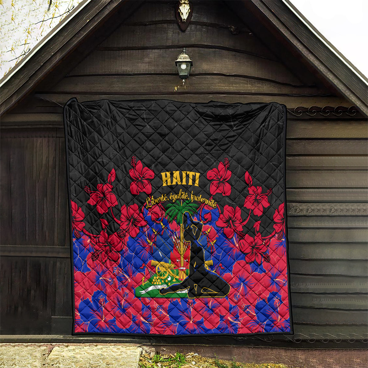 Haiti Independence Day Quilt Hibiscus Neg Marron - Wonder Print Shop