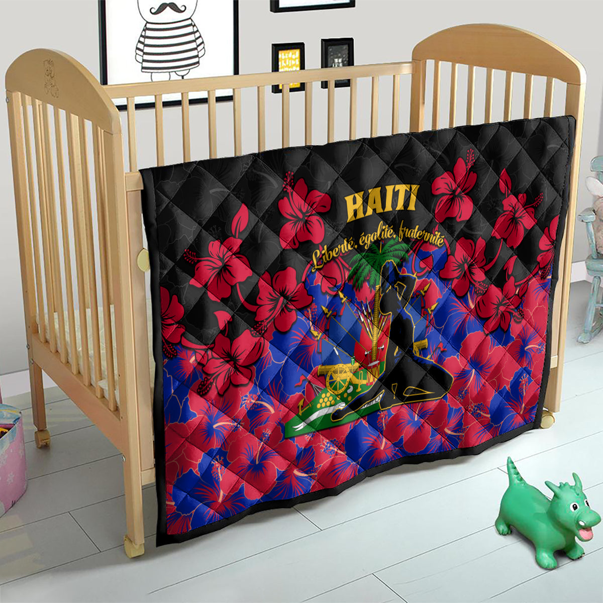 Haiti Independence Day Quilt Hibiscus Neg Marron - Wonder Print Shop