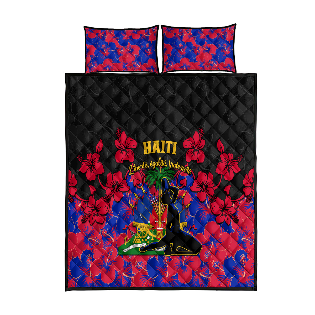 Haiti Independence Day Quilt Bed Set Hibiscus Neg Marron - Wonder Print Shop